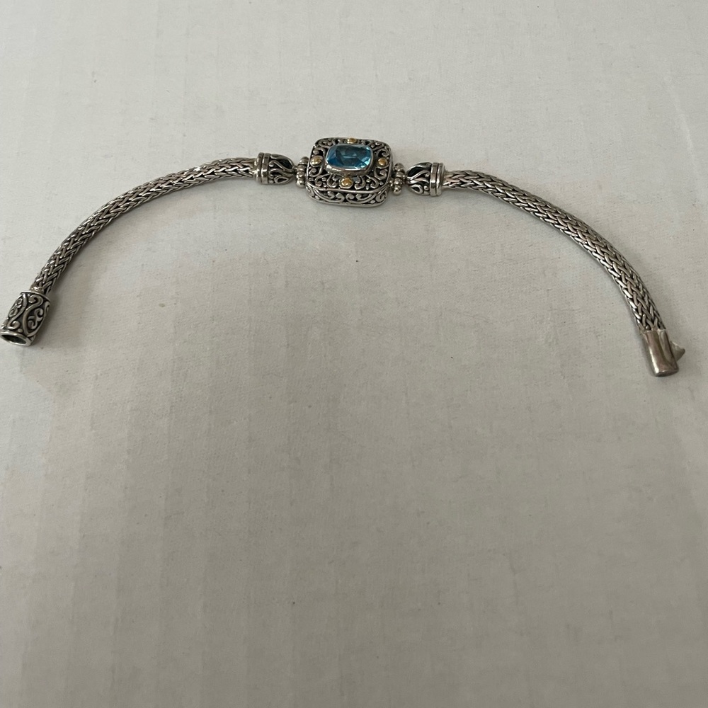 Silver and Blue Gemstone Bracelet Woven Band Look Of  Brighton Sturdy Clasp 7”